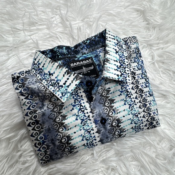 BARABAS Shirt Large Limited Edition Print Long Sleeve Button Up Blue Paisley